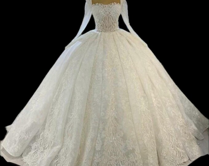 Vintage Off the Shoulder Silk Wedding Dress with Long Sleeves