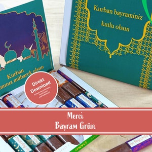 Merci Bayram Banderolen Grün, Merci für das Zuckerfest, Bayram Geschenk, selber drucken, PDF, sofort Download