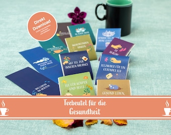 Tea bag bands for health, tea bag messages, tea bag gift ideas, tea, PDF, instant download