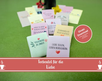 Tea bag bands for togetherness, tea bag messages, tea bag gift idea, tea for love, PDF, instant download
