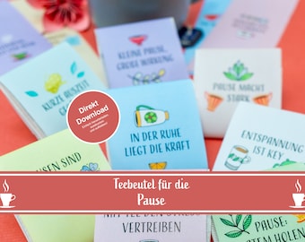 Tea bag bands, break, tea bag messages, tea bag gift idea, tea, PDF, instant download