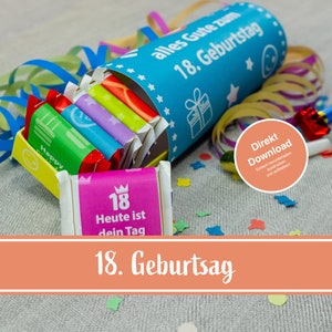 Ritter Sport Banderolen 18. Geburtstag, Geschenke zum 18. Geburtstag,  Ritter Sport Geschenk Volljährig, Geschenk 18. geburtstag, Download