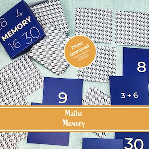 Math Memory, Memory Game for Seniors, Printable Math Memory Game, 12 Pairs Memory Game, Arithmetic, Math Memory with Box Download