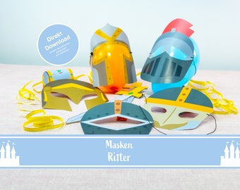 Knight masks, DIY masks, theme masks, 12 masks, PDF, instant download