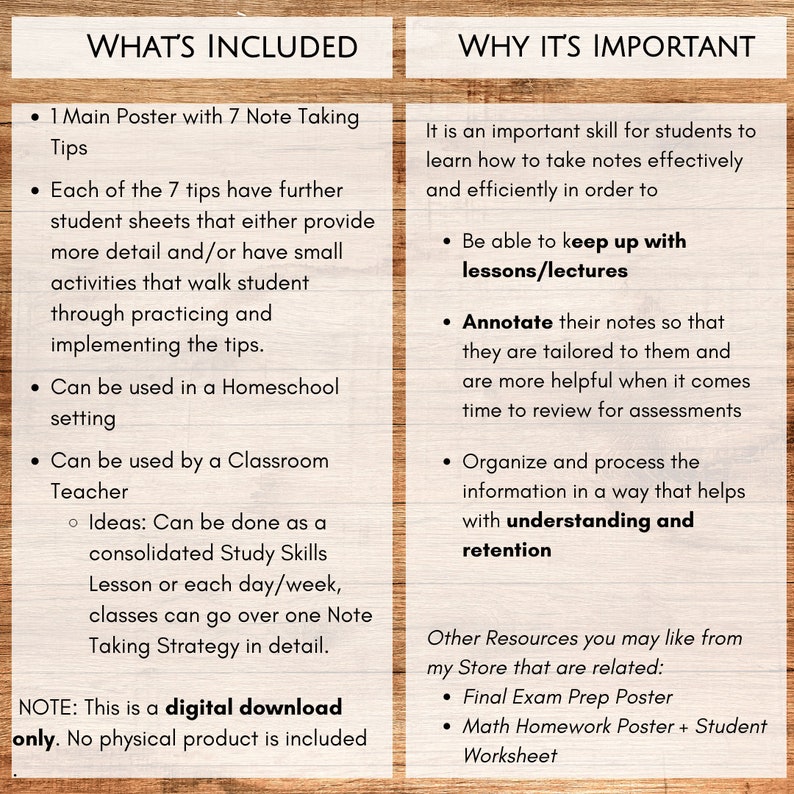 Note Taking Study Skills Tips and Strategies Posters With Student ...