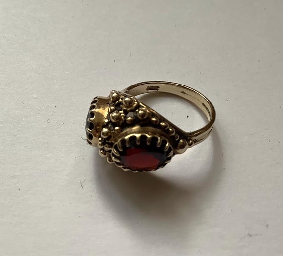 14k Solid Yellow Gold Double Garnet Statement Rin… - image 4
