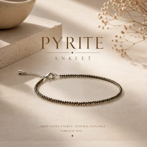 Dainty Pyrite Anklet, 2mm Tiny Beaded Anklet Bracelet, Minimalist Raw Gemstone Jewelry For Women, Protection & Abundance Stone Boho Gift