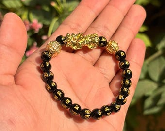 Pulseras Pixiu de obsidiana negra para la riqueza y la protección - Pulseras de dinero Feng Shui - Joyería para atraer la buena suerte y la riqueza - Regalo único de cristal