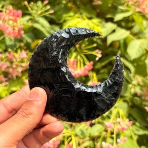 Large Black Obsidian Crystal Crescent Moon, Hand Crafted Gemstone Moon, Obsidian Moonstone, Carved Crescent Moon, Wholesale Bulk Crystals.