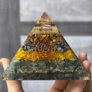 Money Magnet Orgone Pyramid | Tiger Eye Citrine Green Aventurine Pyrite Orgone  Pyramid For Attract Wealth & prosperity Energy , Home Decor.