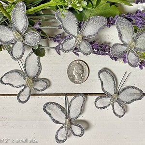 50 Silver Sparkly Glitter Butterflies ideal for card making scrapbooking 1.5cm 