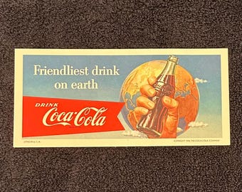 1956 Coca Cola Advertising ‘56 Friendliest Drink On Earth Ink Blotter Card Ad Coke Soda Pop Ad Original Advertisement Vintage Antique