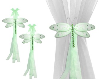 Baby Curtain Tiebacks Girls Bedroom Tie-Backs Drapery Holdbacks Pullbacks Pulls Ties Hold-Backs Kids Childs Girls 3D Green Glitter Dragonfly