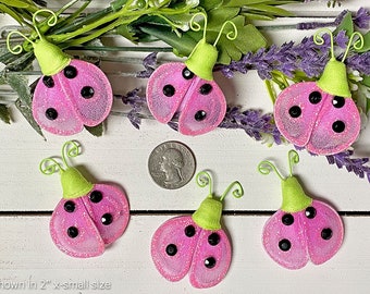 Little Ladybugs Small Mini Petite Lady Bug Decoration Birthday Party Floral Arrangement Room Baby Shower Craft Green Pink Shimmer 2 inches