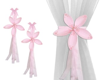 Childs Holdbacks Curtain Tie-Backs Sheer Drapery Window Tie Backs Sheer Tiebacks Nursery Ties Bedroom Holders Room Kids Pink Twinkle Flower