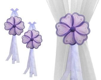 Childrens Curtain Tiebacks Holdbacks Tie Backs Tie-Backs Window Treatment Kids Baby Nursery Girls Bedroom Decorations Purple Painted Flower