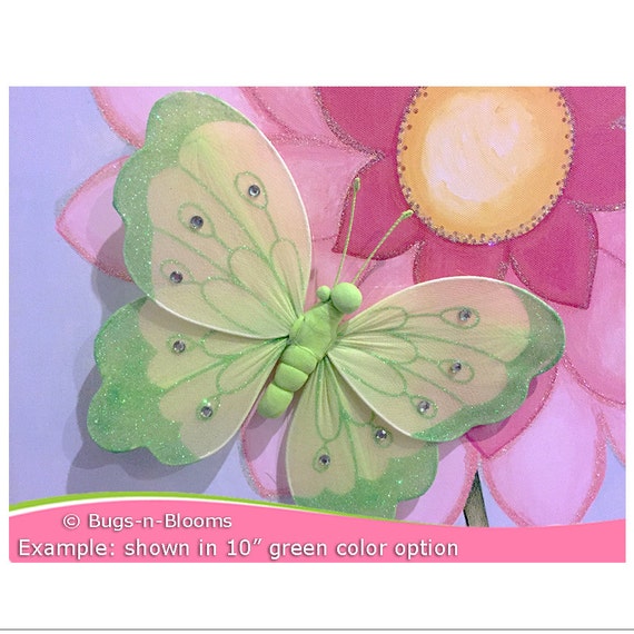 3d Butterfly Wall Art Decoration Decor Hanging Nylon Nursery Room Girls Bedroom Ceiling Wedding Bridal Baby Fake Butterflies Green Shimmer