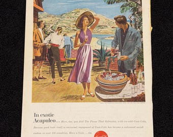 1957 Coca-Cola Vintage Ad ‘57  Original Print Magazine Advertisement Vacation Acapulco Antique Ephemera