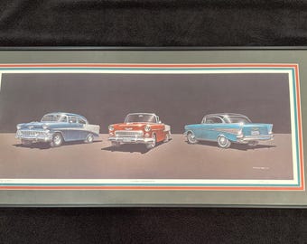 George Rosu Framed 1955 1956 1957 Classic Chevrolet Lithograph Print Limited Ed Signed with double mat