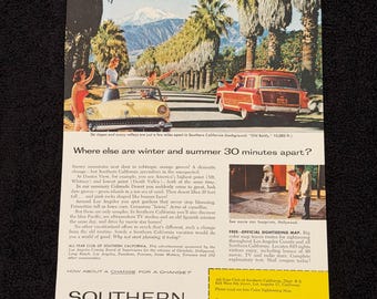 1957 Ford Woody Wagon Yellow Convertible Vintage Ad ‘57 Chevrolet Print Magazine Advertisement Antique Southern California Travel Vacation