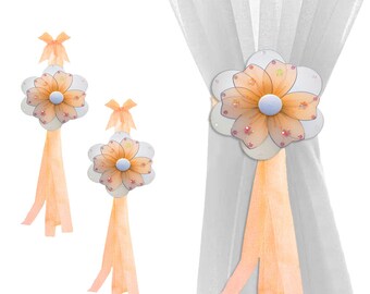 Orange Tiebacks Holdbacks Girls Room Curtain Tie-Backs Window Ties Sheer Pull Kids Bedroom Baby Nursery Playroom Decor Multi-Layered Flower