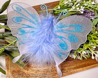 Butterfly Decor Fake Fabric Nylon Hanging Butterflies Mesh Organza Child Nursery Bedroom Ceiling Wall Birthday Baby Shower DIY Blue Marabou