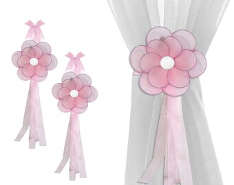 Sheer Holdbacks Curtain Tie-Backs Window Tie Backs Sheer Tiebacks Nursery Ties Bedroom Drapery Holders Children Room Kid Pink Glitter Flower