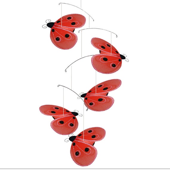 Ladybug Mobile Baby Nursery Mobiles Nylon Hanging Ladybugs Girls Bedroom Ceiling Room Playroom Party Decorations Fake Lady Bugs Red Shimmer