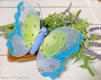 Wall Ceiling Hanging Butterfly Decorations Girl Bedroom Decor Playroom Birthday Baby Shower Nursery Bedroom Blue Green Yellow Triple Layered