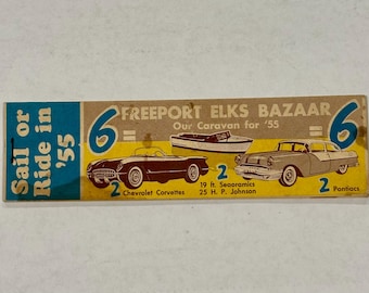1955 Sail or Ride ‘55 Chevrolet Corvette Pontiac Chevy Raffle Ticket Book Bazaar Original Auto Dealership Dealer Grand Prize Antique Vintage