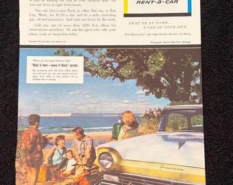 1957 Avis Rent A Car Ford Fairlane Vintage Ad ‘57 Original Print Magazine Advertisement Antique Yellow Ephemera