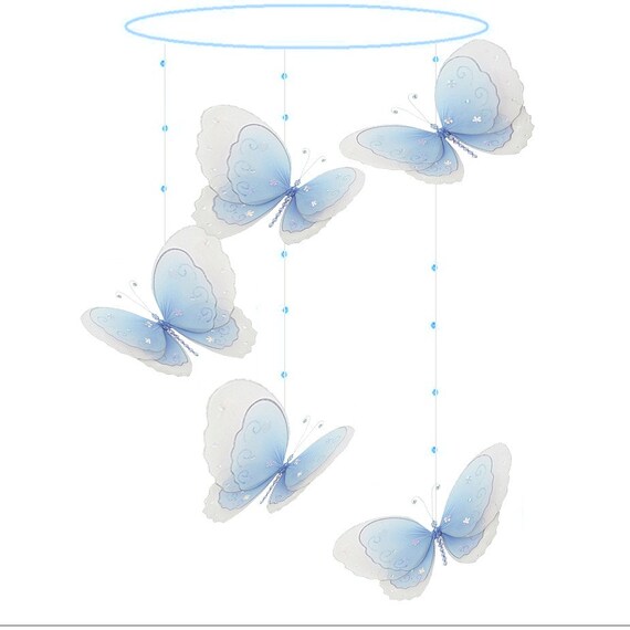 Nursery Ceiling Mobile Hanging Butterfly Decoration Baby Crib Nylon Butterflies Girl Kid Bedroom Baby Room Nursery Spiral Blue Multi Layered