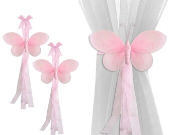 Kids Curtain Tiebacks Holdbacks Tie Backs Tie-Backs Window Treatment Child Room Baby Nursery Girl Bedroom Decorations Pink Flutter Butterfly