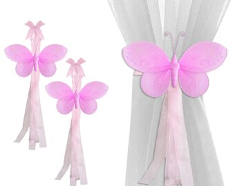 Tiebacks Window Curtain Tie-Backs Pullbacks Holdbacks Sheer Ties Holders Girls Kid Baby Home Playroom Nursery Fuchsia Pink Flutter Butterfly