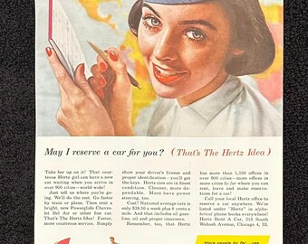 1957 Chevy Bel Air 4 Door Vintage Ad ‘57 Chevrolet Hertz Original Print Magazine Advertisement Antique Green Girl Notebook Ephemera