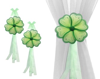 Curtain Tiebacks Window Treatment Holdbacks Sheer Drapery Tie-Backs Ties Pulls Pullbacks Kids Room Baby Nursery Home Green Painted Flower