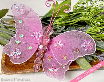 Butterfly Decor Hanging Fake Nylon Mesh Butterflies Decorations Baby Girls Nursery Room Ceiling Wall Wedding Birthday Fuchsia Pink Twinkle