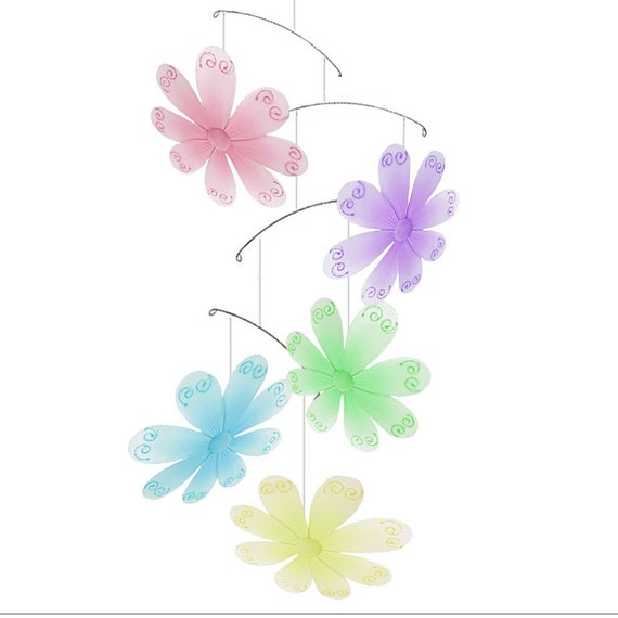 Flower Baby Mobile Daisy Baby Mobile Hanging Crib Ceiling Nylon Room Decor Girl Bedroom Decoration Artificial Wall Fake Mesh Home Diy Swirls