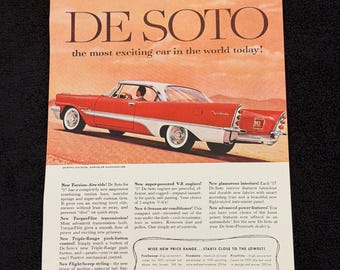 1957 De Soto ‘57 Plymouth Magazine Ad Print Advertisement GM Vintage Car Red Ephemera