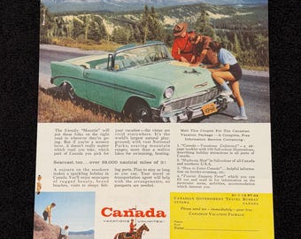 1956 Chevy Bel Air Convertible Vintage Ad ‘56 Chevrolet Original Print Magazine Advertisement Antique Teal Blue Aqua Green Ephemera