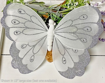 Butterfly Wedding Decorations Nylon Hanging Table Centerpiece Floral Arrangement Bridal Party Room Baby Nursery Decor White Silver Shimmer