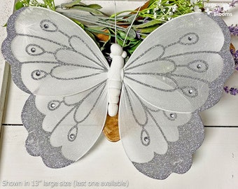 Butterfly Wedding Decorations Nylon Hanging Table Centerpiece Floral Arrangement Bridal Party Room Baby Nursery Decor White Silver Shimmer