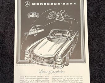 1957 Mercedes-Benz 300 SL Roadster Studebaker Convertible Vintage Ad ‘57 Original Print Magazine Advertisement Antique Black and White 1958