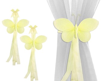 Curtain Tie Backs Sheer Tie-Back Window Tieback Baby Nursery Holdbacks Girl Bedroom Holder Drapery Pulls Home Decor Yellow Flutter Butterfly