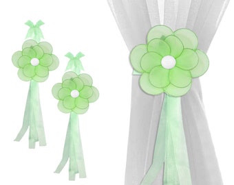 Curtain Tie Backs Window Holdbacks Drapery Tiebacks Sheer Ties Tie-Backs Childrens Room Kids Bedroom Baby Nursery Home Green Glitter Flower