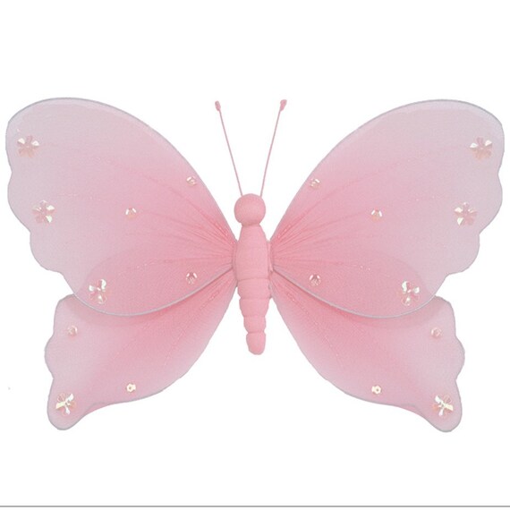 Pink Butterfly Hanging Decorations Nylon Butterflies Nylon Fabric Decorative Girls Nursery Bedroom Wall Ceiling Baby Shower Decor 3d Jewel