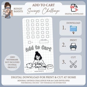 オンライン ショッピング節約チャレンジ | 印刷可能な PDF デジタル ダウンロード | 現金封筒 | 現金節約チャレンジ | Budget Bandits | カートに追加
