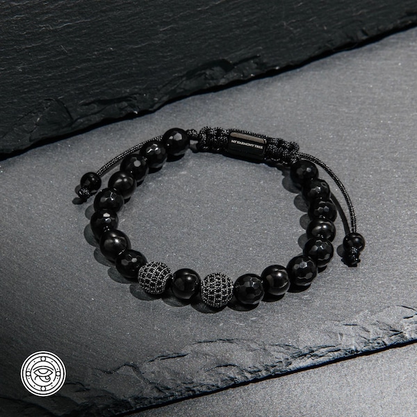 Black Onyx Natural Stone & Crystals Adjustable Bracelet, Gift for Him, Best for Husband, Dad, Spiritual Healing Protection Powerful, Men's