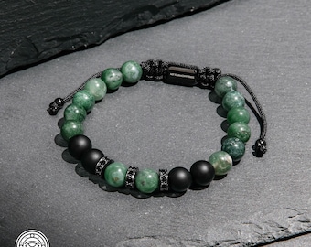 Jade & Black Onyx Natural Stone Adjustable Bracelet, Gift For Him, Powerful Spiritual Protection