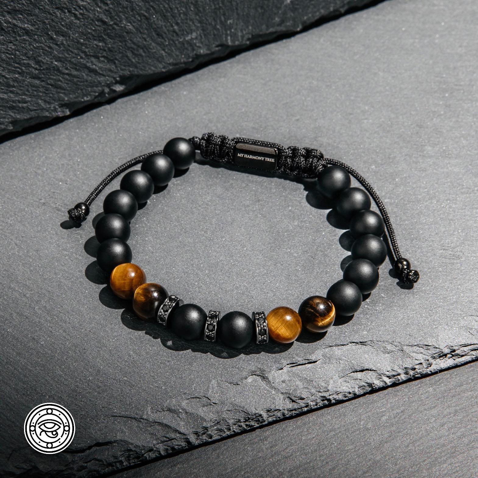 【AEKKI】Plata 2AA Matte Onyx Natural Stone Bracelet (約8mm) Black Onyx & Tiger Eye Natural Stone Adjustable Bracelet